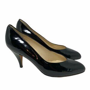 Bally Womens Classic Pump Cone Heels Black Patent Leather Slip On Almond Toe 7 M